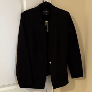 Eloquii black blazer with gold buttons
